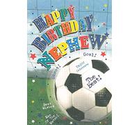 Nephew Birthday Card - Football In Net With Bright Coloured Stars 7.75" x 5.25"