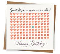 Nephew Birthday Card from Aunt or Uncle, Great Nephew You're One in a Million Hearts Design