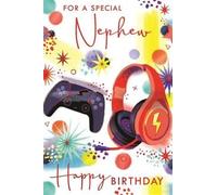 Nephew Birthday Card - Gaming Headset & Controller Design - Colourful Modern Style - With Printed Verse