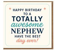 Nephew Birthday Card - Totally Awesome Nephew, Have the Best Day Ever - Bold Typographic Design with Stars - Cheerful Card from Aunt, Uncle or Family