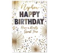Nephew Birthday Card with Gold and Silver Stars Design, 13 x 19 cm
