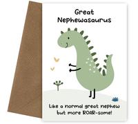 Nephew Birthday Dinosaur Card - Uncle or Auntie, Great Nephew, Dinosaur