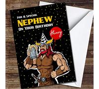 Nephew Birthday Funny Drinking Viking with Party Cap Personalised Birthday Card | Birthday Card | Design Birthday Card