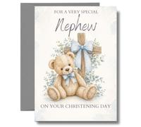 Nephew Christening Card Teddy Bear Cross Blue CHRIST20