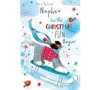 Nephew Christmas Card Cute Sledging Dog Robin 9" x 6" Lovely Verse