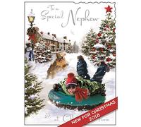 Nephew Christmas Card - (JJ-XVJ107) - Boy On A Rubber Ring - Flittered Finish