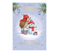 Nephew Christmas Card - Special Nephew - Hedgehog and Snowman - Artistic Festive Design - Special Finish - Made in the UK - Eco-Friendly