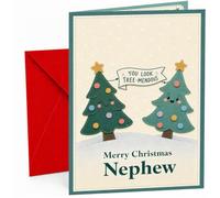 Nephew Christmas Card with Cute Christmas Trees Tree-mendous