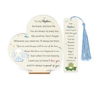 Nephew Gifts Bunny Birthday Wood Plaque Bookmark 2PC Set Inspirational Graduation Gift Wooden Heart Signs Christmas Family Men Teen Boys Bookmarker Encourage Easter New Year Souvenirs Be Brave