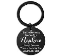 Nephew Gifts From Auntie To Nephew Funny Keychain For Nephew Unique Birthday Gifts For Teenager Presents For Him Thanksgiving Gifts I Smile Because You’Re My Nephew Keyrings, Black, S