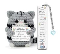Nephew Gifts Handmade Cute Cat Crochet Bookmark 2PC Set Birthday Christmas Graduation Inspirational Gifts from Aunt Uncle Men Teens Enter New Job Positive I Love You Meow & Forever Present Idea