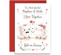 Nephew & Wife 1st Anniversary Card - Cute Pair of Loo Rolls Design - 1st Paper Anniversary Card - A5 Size Card with Red Envelope