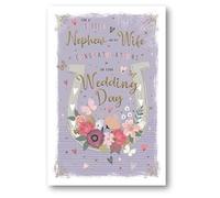 'Nephew & Wife' Wedding Day Card - Floral Lucky Horseshoe & Sentiment Verse Embossed with Foil Details - Made in the UK by International Cards & Gifts
