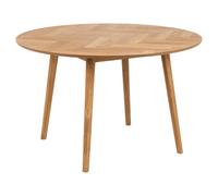nephi wooden round dining table with herringbone design in oak