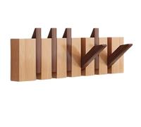 NEPHRA Wall-Mounted Foldable Coat Hooks and Rack, Piano Key Style Flip-Top Hooks, Solid Beech Wood, Space Saving Wall Hanger for Clothes Keys Hats Towels Bags(Color Blocking,6 Hooks)