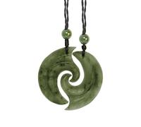 Nephrite Jade Interconnecting Double Koru Pendant Necklace Set for Two - Maori Cord Necklace for Couples - Natural Greenstone Friendship Jewellery - Handmade Gemstone Talisman Pair