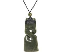 Nephrite Jade Single Twist Pikorua Toki Pendant Necklace - Maori-Style Cord Necklace for Men - Natural Greenstone Jewellery - Large Hand-Carved - Handmade Green Gemstone Amulet