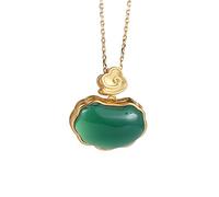 Nephrite White Jade Pendant Plated Necklace Chalcedony Lock for Women Chrysoprase, Chrysoprase
