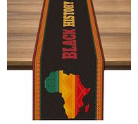 Nepnuser Linen Black History Month Table Runner February African American Party Dining Room Kitchen Table Indoor Outdoor Decoration (13" x 72")
