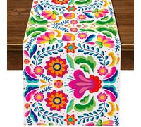 Nepnuser Mexican Dia De Los Muertos Table Runner for Fiesta Dia De Los Muertos Rustic Linen Home Dining Room Kitchen Table Decorations (13" x 72", White)