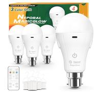 Neporal Rechargeable Light Bulb B22, 15W 60W Eq., Dimmable & 3 Colour Modes, Remote & Touch Control, USB-C Charging 24H Runtime, No Wiring, for Power Cuts, Camping, Closets - 2 Pack