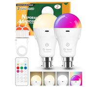 NEPORAL RGB Rechargeable Light Bulb with Remote - 15W 60W Eq., 8 Colors & Dimmable with 5 Preset Modes, USB 2000mAh Battery, Wireless Easy Install Color Bulb for Home, Party, Emergency,2PK B22 Bayonet