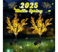 Neporal Solar Lights Outdoor Decorative 2PK, 7-Stems Golden Solar Flowers Outdoor Waterproof for Garden, Yard, Patio,Flower Pots - Gardening Gifts for Women