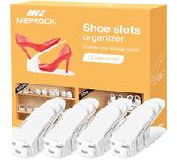 Neprock Shoe Organiser Shoe Slots Organizer for Closet, Shoe Storage Organiser Shoe Rack for Inside Wardrobe, Trainer Storage Shoe Storage Shoe Holder Space Saver for Entryway(12 Pack, White)