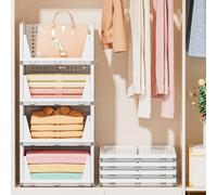 Neprock Wardrobe Storage Organiser - 4 Pack Stackable Storage Drawers for Inside Wardrobe Shelves, Plastic Closet Organiser Drawer, Airing Cupboard Storage for Bedroom, Bathroom, White