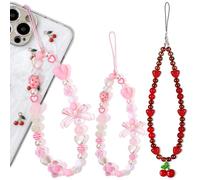 Neptniopllab Phone Charms-2PC Berry Camera Charm Chain Pink Bow Strawberry Cherry Camera Charm Strap Cellphone Wrist Lanyard for Smartphone Earphone Case Women(Pink Bow Strawberry+Cherry,2PC)