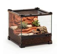 NEPTONION 10"x10"x8" Reptile Terrarium, Single-Door Glass Terrestrial Vivarium for Small Desert Reptiles Such as Juvenile Leopard Geckos, with Lock, Cable Port & Waterproof Deep Base Below Front Door