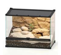 NEPTONION 20"x12"x14" Reptile Terrarium, Double-Door Glass Terrestrial Vivarium for Small Desert Reptiles Such as Sandfish Skinks, with Lock, Cable Port & Waterproof Deep Base Below Front Doors