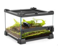 NEPTONION 8"x8"x6" Reptile Terrarium, Single-Door Glass Terrestrial Vivarium for Small Invertebrates Such as Sun Beetles, with Lock, Cable Port & Waterproof Deep Base Below Front Door