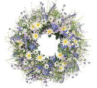Neptuiby Daisy Wreath, Spring Front Door Wreath with Lavender 16 Inch Floral Wreaths for Year-Round Home Decor, Farmhouse Wall or Indoor Decoration.