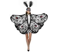 Neptuiby Halloween Moth Costume Shawl with Antennae, Black & White Adult Halloween Costume, Eye-Catching Moth Print, Easy Slip-On Fit, Antennae Included