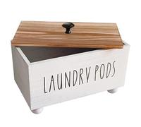 Neptuiby Laundry Pod Holder with Lid & Compartments Laundry Pod Container Holder Pods Storage Container Wooden Multi-Use Dryer Sheet Wood Bathroom Organizer Box