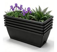 Neptuiby Window Box Planter, 5pcs Window Boxes With Trays, Heavy-duty Rectangular Planter Boxes For Flowers, Vegetables, Black, 14.17x7.48x5.91 Inch