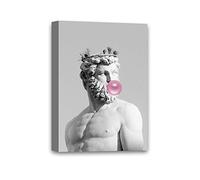 Neptune Canvas Art Funny Bubble Gum Collage Decor Pink Decals God of The Sea Canvas for Living Room Pink Bubble Gum Picture Ready to Hang 8" x 12"