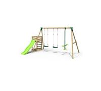 (Neptune, Green) Rebo Wooden Swing Set plus Deck & Slide