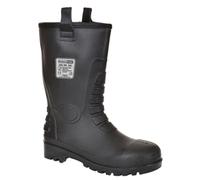 Portwest FW75 Steel PVC Rigger Boot Lightweight Reinforced Ankle Protection | Black, 13, S5 EN ISO 20345, EN 13832-3, Cold Insulation, Faux Fur Lined, 100% Waterproof, Anti-Static Footwear, Button Front