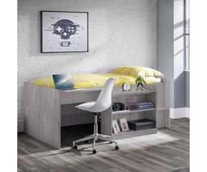 Neptune - Single - Kids Mid Sleeper Bed - Cabin Bed - Storage and Desk - Grey Oak - Wooden - 3ft - Happy Beds
