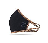 NEQI Black Face Masks with Leopard Trim - 3X Beauty Face Mask with 3 Layer Protection, Filtering 80% of Particles I Lightweight & Comfortable Face Covering Size S-M