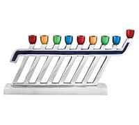 Ner Mitzvah Aluminum Candle Menorah - Silverstone Multicolored Tip - Modern Decorative Menorah for Chanukah - Fits All Standard Chanukah Candles - Gliding Glissando