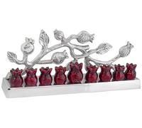 Ner Mitzvah Aluminum Candle Menorah - Silverstone Red Pomegranates - Modern Decorative Menorah for Chanukah - Fits All Standard Chanukah Candles - Pomegranate Tree