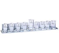 Ner Mitzvah Crystal Glass Hanukkah Menorah, Modern Style Oil and Candle Menorah for Chanukah, Fits Standard Chanukah Oil Cups and Large Candles, 15 inch Wide