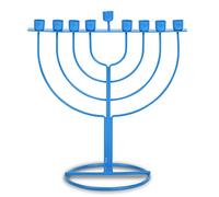 Ner Mitzvah Hanukkah Menorah, Fits All Standard Chanukah Candles, Chanukah Modern Menorah Sleek Wireframe, 7.75 Inch High - Blue