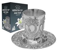 Ner Mitzvah Kiddush Cup and Tray - Premium Quality Nickel Plated Wine Cup - for Shabbat and Havdalah - Judaica