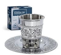 Ner Mitzvah Kiddush Cup and Tray - Premium Quality Stainless Steel Wine Cup - for Shabbat and Havdalah