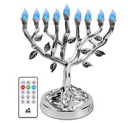 Ner Mitzvah LED Electric Hanukkah Menorah - Color Changing LED Tree of Life Chanukah Menorah with Remote - Battery or USB Powered - Batteries and USB Cord Included - Silver