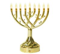 Ner Mitzvah LED Electric Hanukkah Menorah, LED Tree of Life Chanukah Menorah Electric, Battery or USB Powered and Cord, Gold